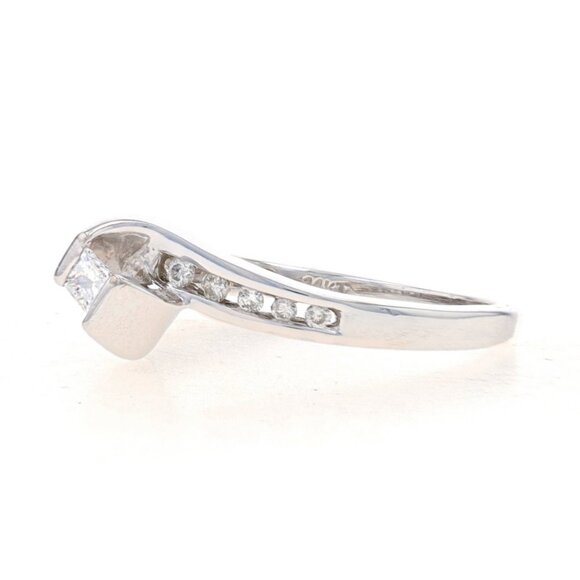 White Gold Diamond Bypass Engagement Ring - 14k Princess .16ctw Promise